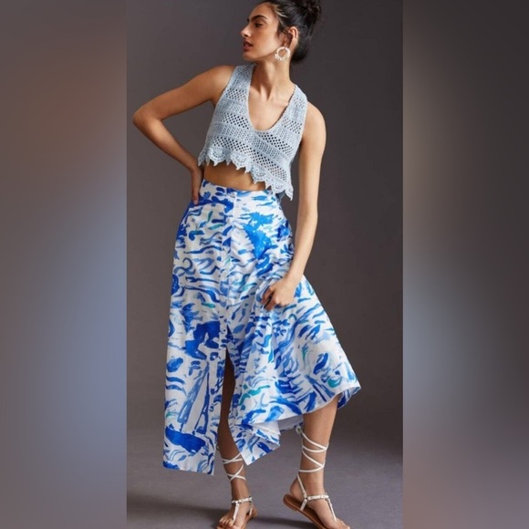 Anthropologie Maeve A-Line Printed Maxi Skirt SIZE 12  Blue Abstract - Picture 3 of 12